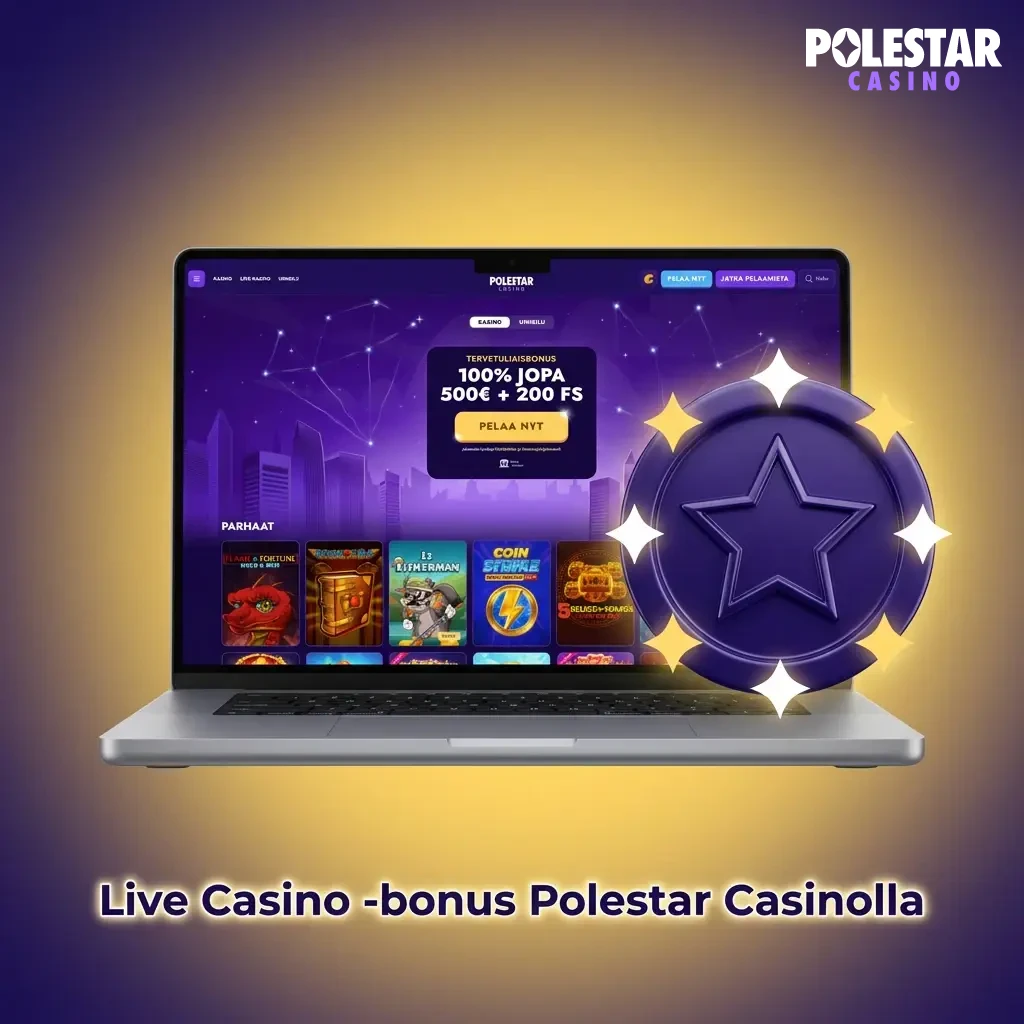 Polestar Casino live-bonus: 100% talletusbonus 500€ asti ja 200 ilmaiskierrosta uusille pelaajille