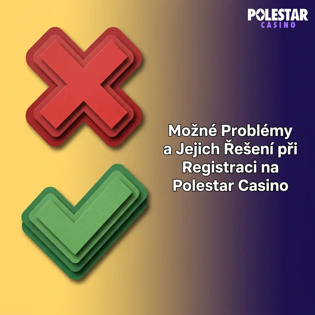 Polestar Casino registration troubleshooting table listing common problems and their solutions in Czech language.